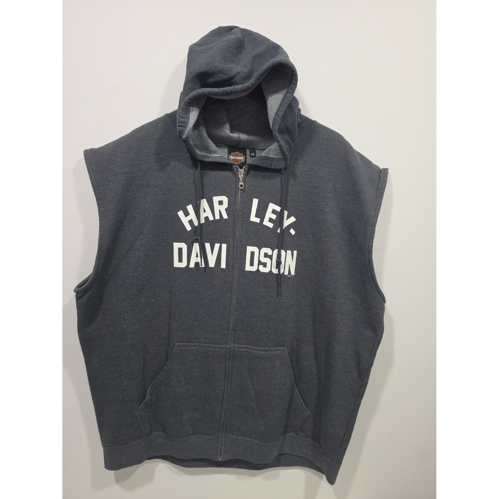 Harley Davidson Men's Sleeveless Hoodie Vest 3XL Dark Gray Full Zip Graphic...